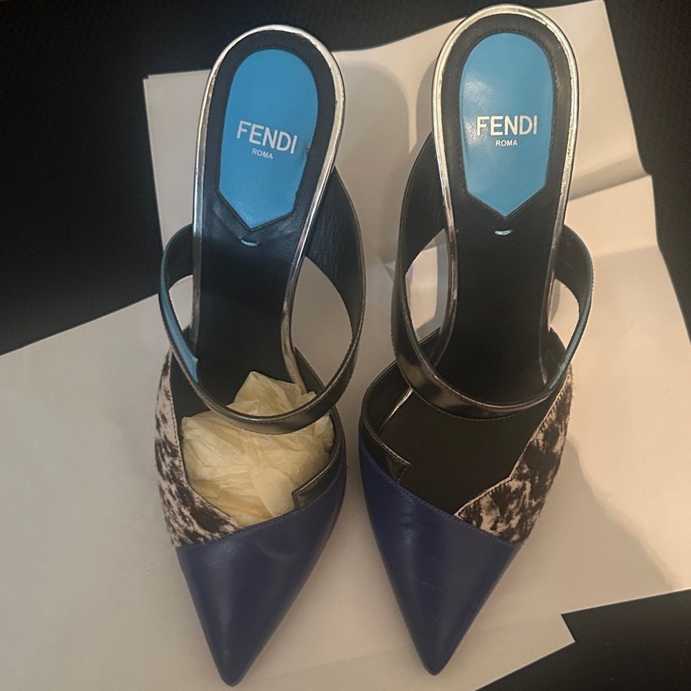 FENDI Blue Pointed-Toe High Heel Mules❤️